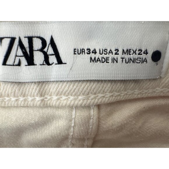 ZARA Womens Size 2 Ecru Straight Leg Jeans High Rise Raw Hem Flare - Picture 3 of 13